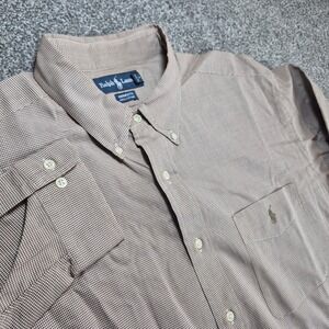 Vtg Ralph Lauren Button Down Shirt Mens 17.5 Brown Yarmouth Houndstooth Cotton